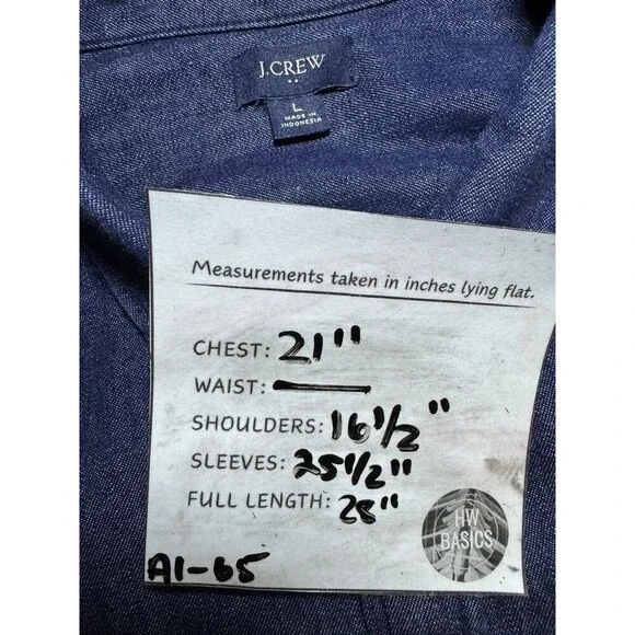 J Crew Women's Denim Blouse Dark Blue Button Up Long Sleeve Cotton SIZE LARGE - Picture 8 of 8